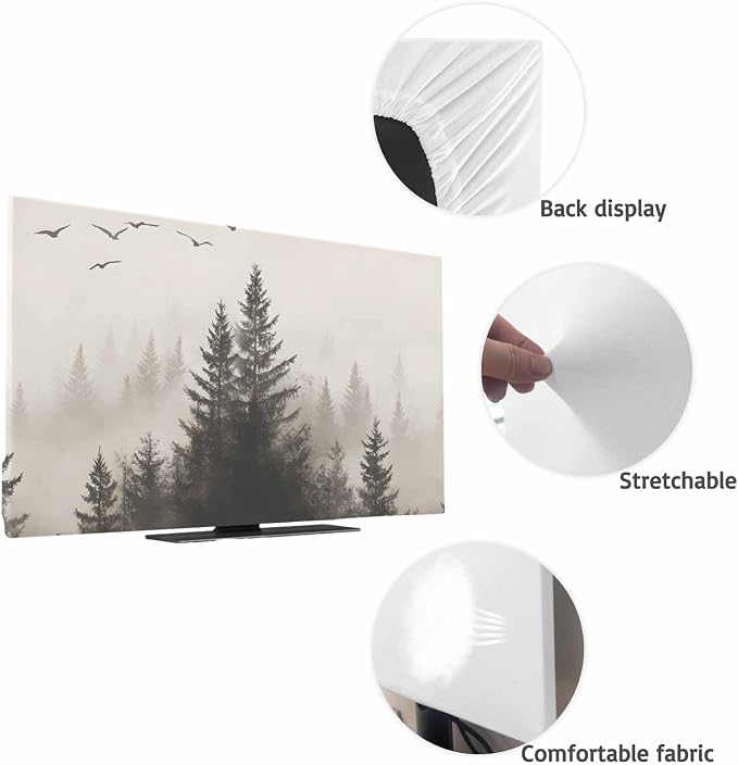 Watercolor Retro Forest Mountains Indoor TV Cover, Elastic TV Screen Protector - Image 7