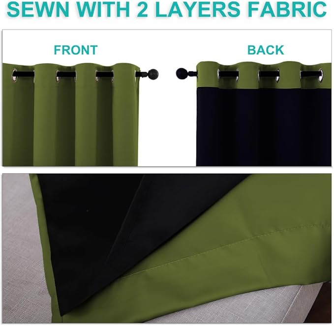 NICETOWN Full Shade Curtain Panels, Olive Green, 70 x 84 inch, Pair of Energy Smart & Noise Blocking Out Blackout Drapes for Dining Room Window, Thermal Insulated Guest Room Lined Window Dressing