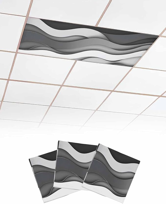 Yukro 3 Pack Black Ombre Fluorescent Light Covers Grey White Gradient Abstract by Unknown