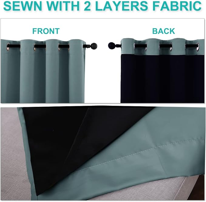NICETOWN Full Shading Curtains 90" Long 2 Panels Set for Windows, Super Heavy-Duty Black Lined Blackout Curtains for Bedroom, Privacy Assured Window Treatment (Greyish Blue, Pack of 2, 52" W)