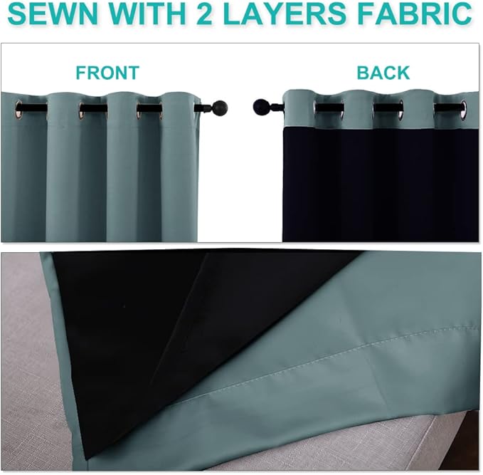 NICETOWN Aqua 100% Blackout Lined Curtains, 2 Thick Layers Narrow Wide Window Treatment Panels Thermal Insulated Drapes for Kitchen Small Window (1 Pair, 37" Width x 63" Length Each Panel)