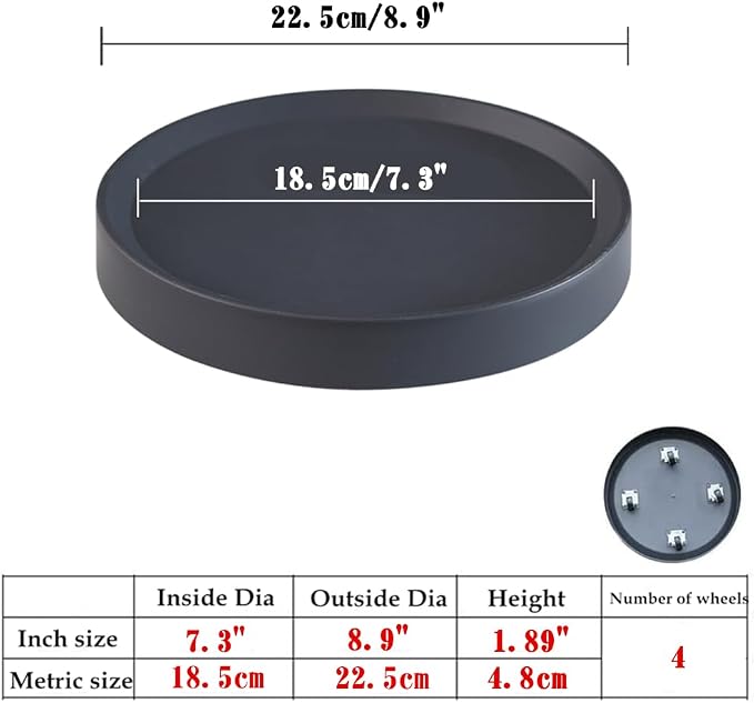 8.9 inch Plant Caddy with Wheels 2Pack Gray+Light Gray Small Mobile Plant Stand - Image 2