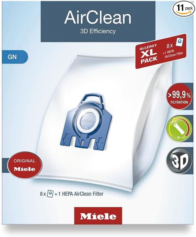 Miele AirClean 3D Efficiency Dust Bag, Type GN, Allergy XL-Pack, 8 Bags by Miele