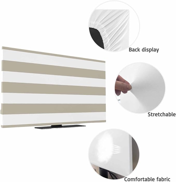 Beige and White Stripe Indoor TV Cover, Elastic TV Screen Protector Rustic - Image 7