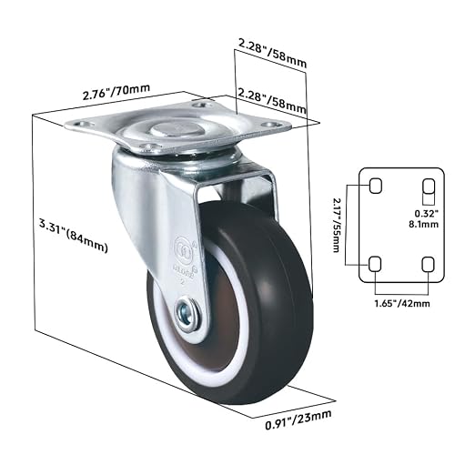 2.5'' Caster Wheels Set of 4 Heavy Duty No Noise Castors, Swivel Top Plate - Image 2