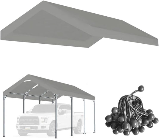 12'x20' Upgraded Carport Replacement Top Canopy Cover for Car Garage Shelter Tent Party Tent with Ball Bungees Grey (Only Top Cover, Frame is not Included)