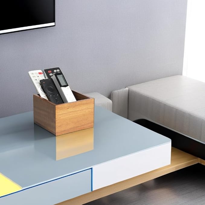 LBEMEY Remote Control Holder Caddy, Farmhouse Acacia Wood TV Remote Holder - Image 5