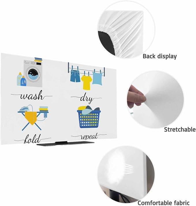 Laundry Room Wash Text Indoor TV Cover, Elastic TV Screen Protector Blue and - Image 7