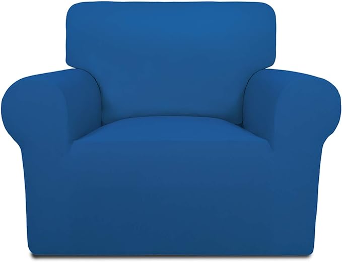 PureFit Super Stretch Chair Sofa Slipcover – Spandex Non Slip Soft Couch Sofa Cover, Washable Furniture Protector with Non Skid Foam and Elastic Bottom for Kids, Pets （Chair, Classic Blue）
