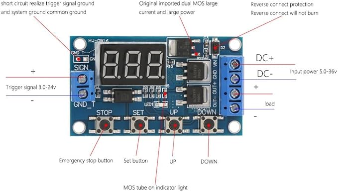 12V-24V Pulse Signal Timer Switch Dual MOS Control Board - Image 5