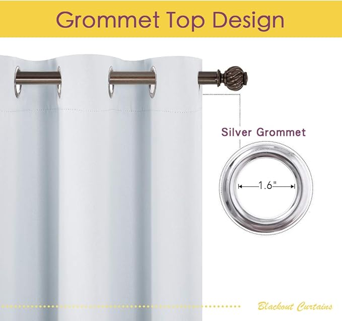 NICETOWN Room Darkening Curtain Panels for Bedroom -Easy-Care Solid Thermal Insulated Grommet Room Darkening Draperies / Drapes (Greyish White, 2 Panels, W70" X L108")