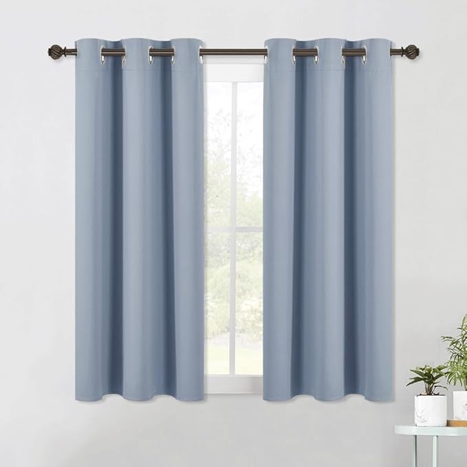NICETOWN Blackout Curtain Panels for Bedroom, 2 Panels, Vintage Blue, W42 x L40-inch, Thermal Insulated Grommet Top Blackout Draperies and Drapes for Basement