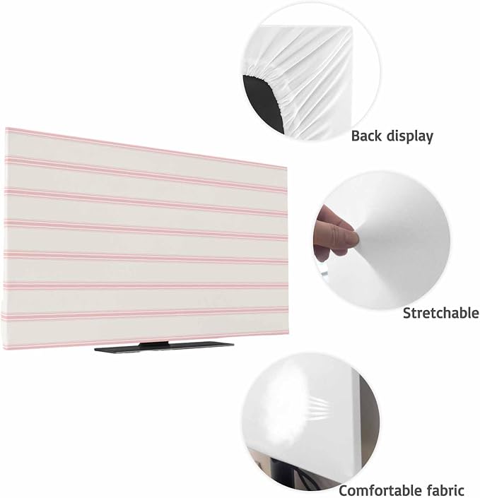 Minimalist Pink Stripe on Beige Indoor TV Cover, Elastic TV Screen Protector - Image 7