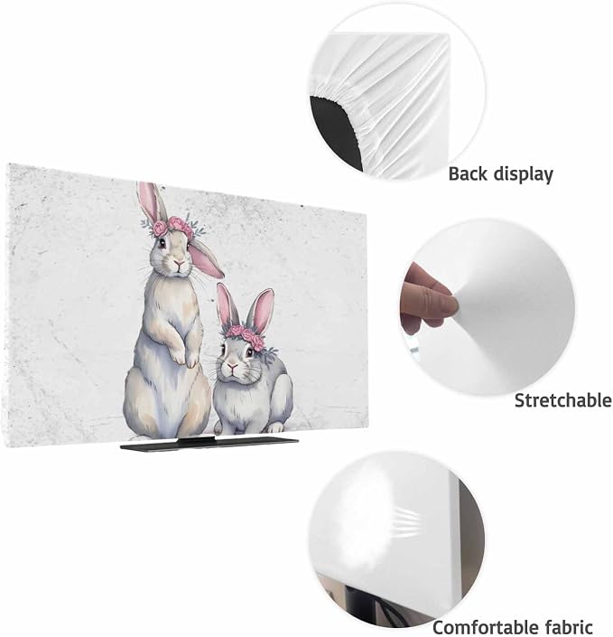 Watercolor Easter Bunnies Indoor TV Cover, Elastic TV Screen Protector Retro - Image 7