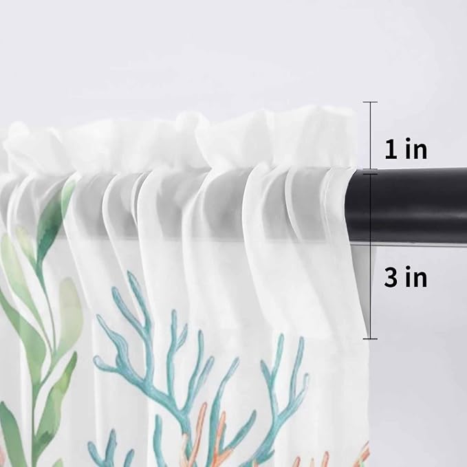 Summer Beach Sheer Valance Curtains, Ocean Colorful Coral Shell Seaweed - Image 7