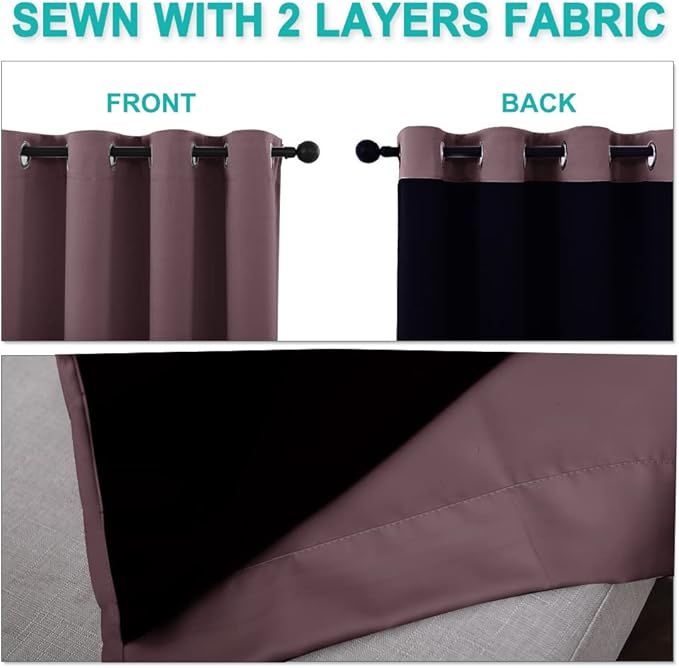 NICETOWN Thermal Insulated 100% Blackout Curtains, Noise Reducing Performance Drapes with Black Lining, Full Light Blocking Drapery Panels for Patio (Dry Rose, 1 Pair, 46 inches x 90 inches)