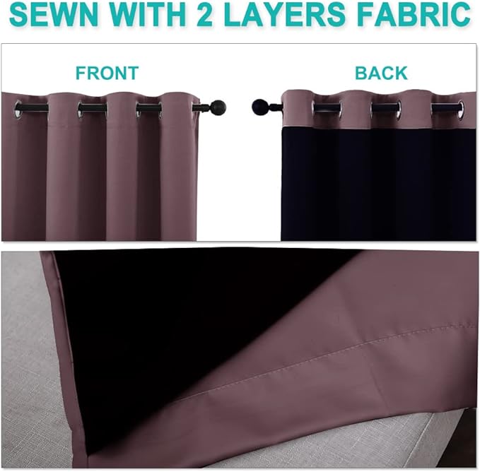 NICETOWN Full Shading Curtains for Windows, Super Heavy-Duty Black Lined Blackout Curtains for Bedroom, Privacy Assured Window Treatment (Dry Rose, Pack of 2, 62 inches W x 95 inches L)