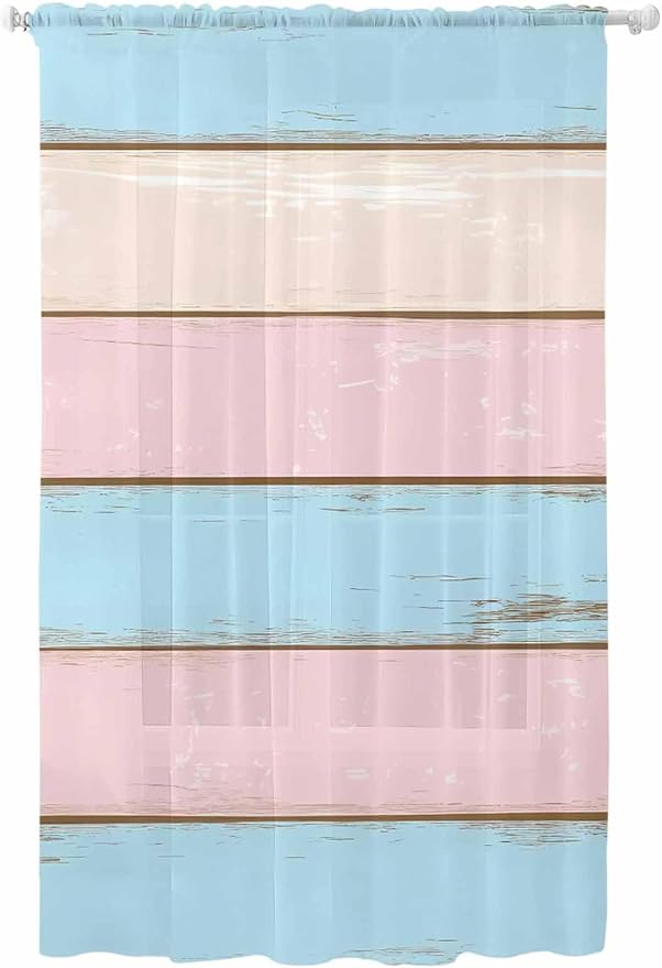 Sheer Curtains 84 Inches Long, Farmhouse Country Shabby Striped Privacy Voile by Unknown