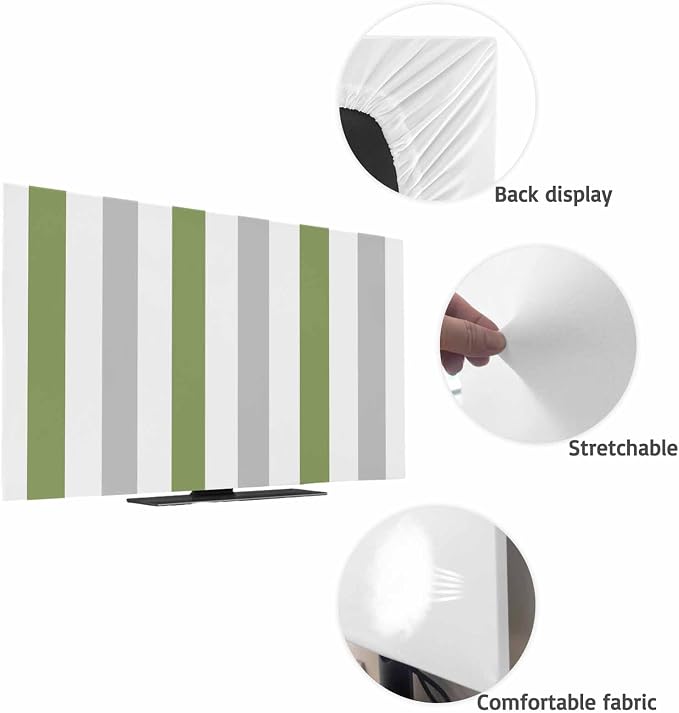 Modern Gradient Grass Green Grey Striped Indoor TV Cover, Elastic TV Screen - Image 7