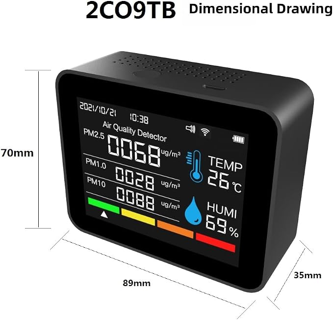 2CO9TB Smart WiFi Air Quality Monitor, Air Dust PM2.5 PM1.0 PM10 and Thermometer - Image 7