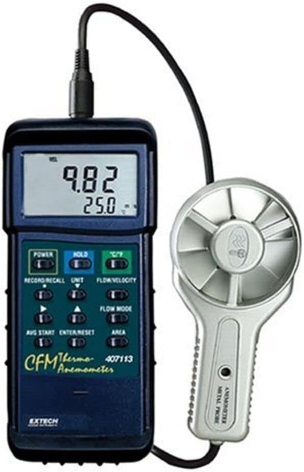 EXTECH Instruments 407113 CFM Metal Vane Anemometer | 100-6890 ft/min, +/-2% by Extech