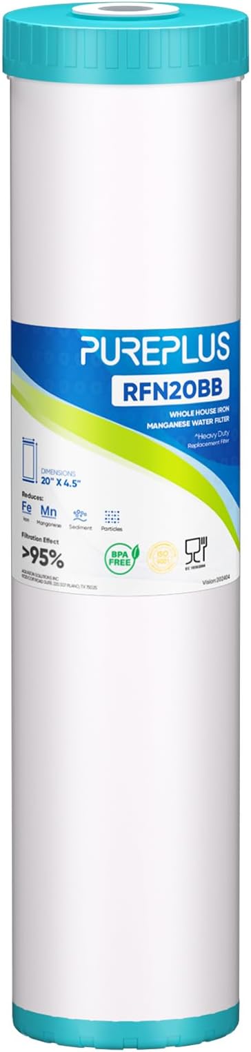 PUREPLUS 5 Micron 20" x 4.5" RFN20BB Whole House Iron & Manganese Reduce Water by PUREPLUS