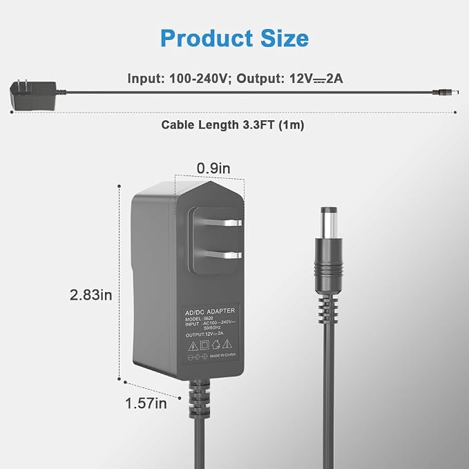 Universal 12V 2A DC/AC Power Supply Adapter, 24W Power Replacement Charger - Image 6