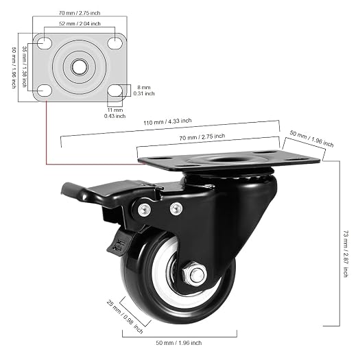 2" Swivel Casters Set 16, Heavy Duty Locking Casters - Image 2