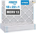 Aerostar 18x22x1 MERV 13 Pleated Air Filter, AC Furnace Air Filter, 6 Pack by AirFiltersDelivered