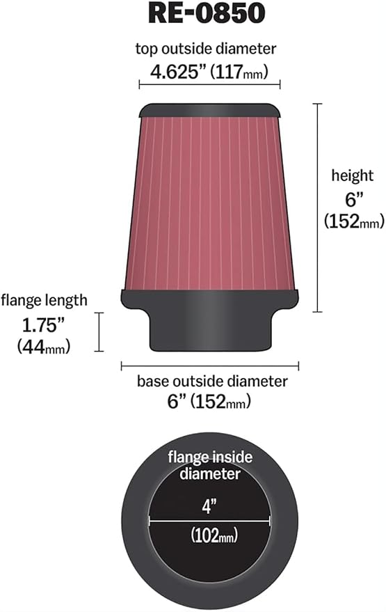 K&N High-Flow Original Lifetime Universal Clamp-On Air Filter: Premium - Image 2