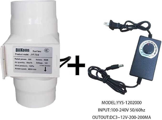 3 Inch Duct Fan Variable Inline Exhaust Blower 12V Extractor Fan 47Cfm Powerful - Image 4