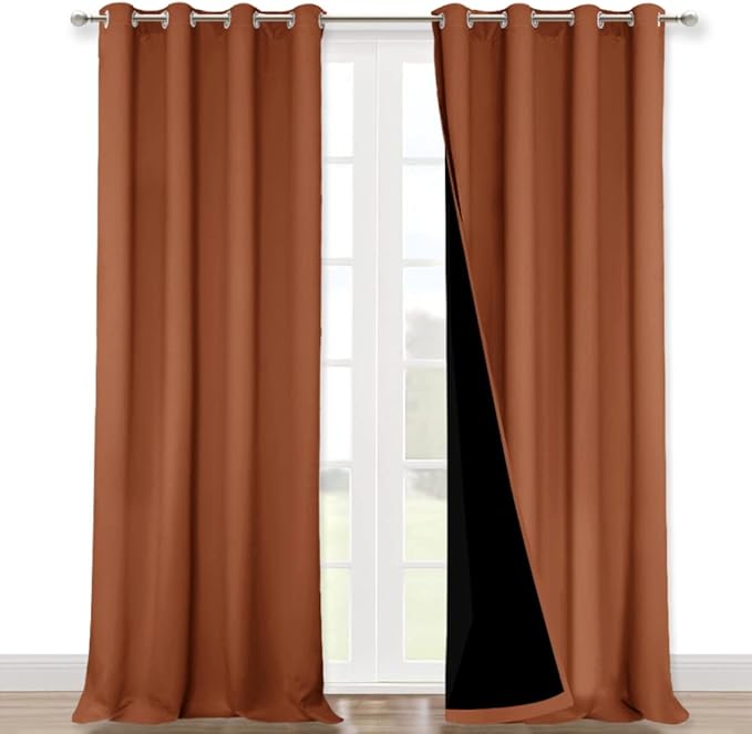 NICETOWN Full Shading Curtains 90 inches Long 2 Panels Set for Windows, Super Heavy-Duty Black Lined Blackout Curtains for Bedroom, Privacy Assured Window Treatment (Burnt Orange, 52 inches W)