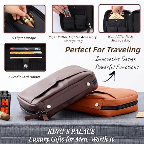KING'S PALACE Cigar Humidor and Ashtray Set, Travel Leather Cigar Case - Image 8