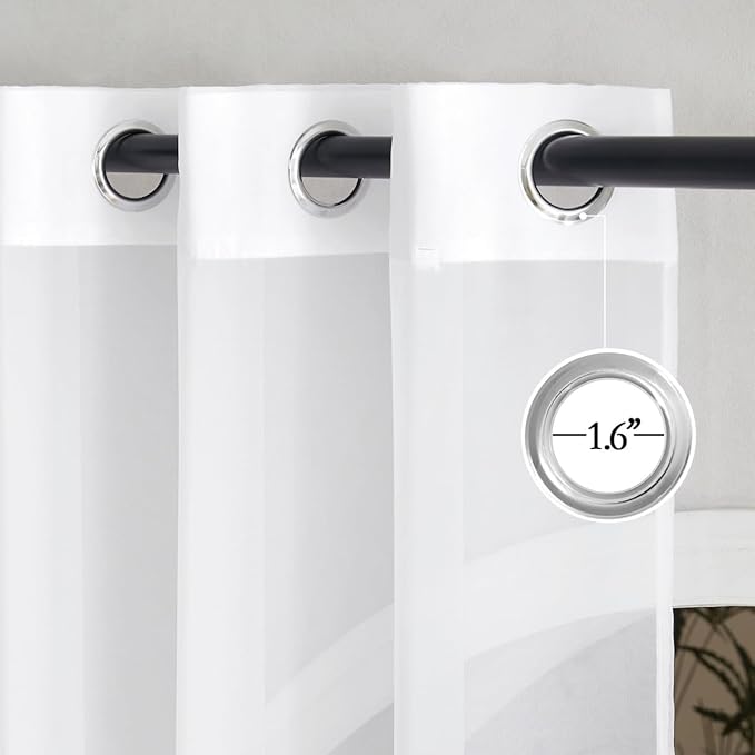 NICETOWN White Sheer Curtains for Living Room 90 inches Long - Grommet Light Filtering Voile Sheer Doorway Drapes Lightweight & Breathable Window Treatments for Bedroom, W42 x L90, 2 Panels