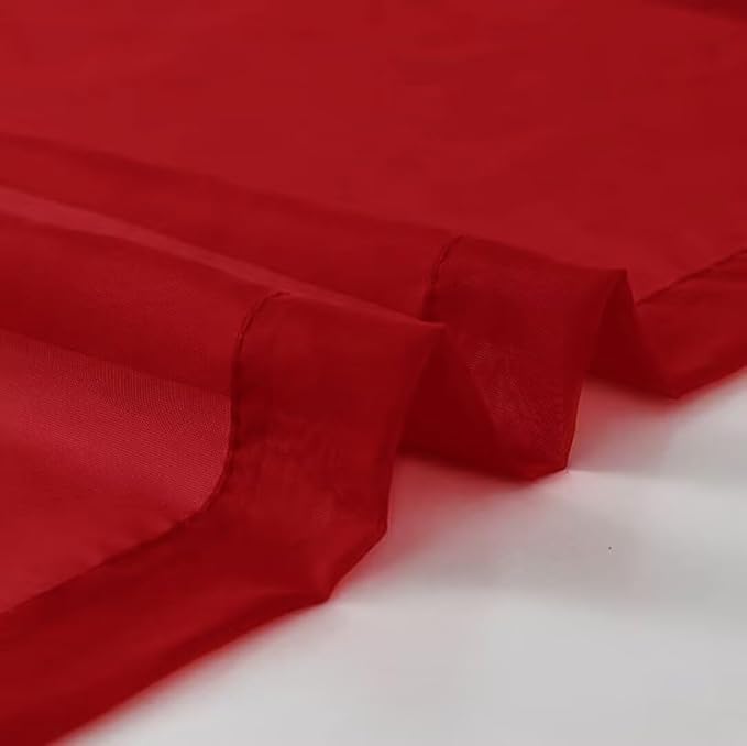SpaceDresser Sheer Voile Window Treatment Rod Pocket Curtain Panels for Kitchen Bedroom Living Room Drapes Sunlight Filtering Privacy Semi Home Decor Assorted Colors Sizes (Christmas Red, 52 W x 63 L)