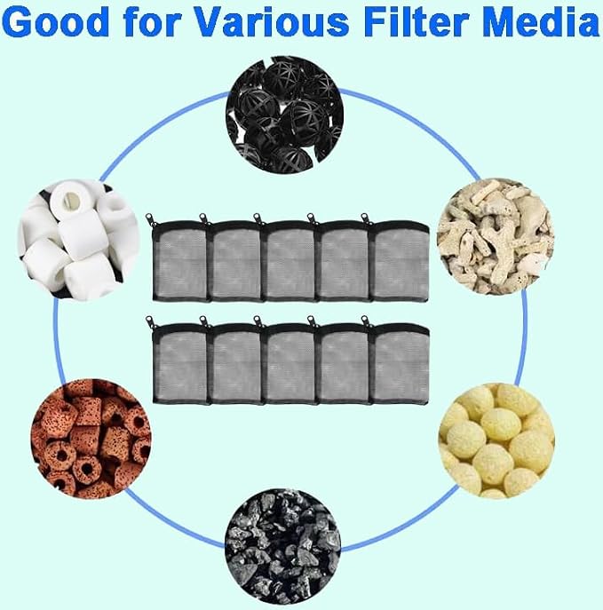AQUANEAT 10pcs Aquarium Filter Media Bags, Fish Tank Coarse Mesh Bags - Image 4