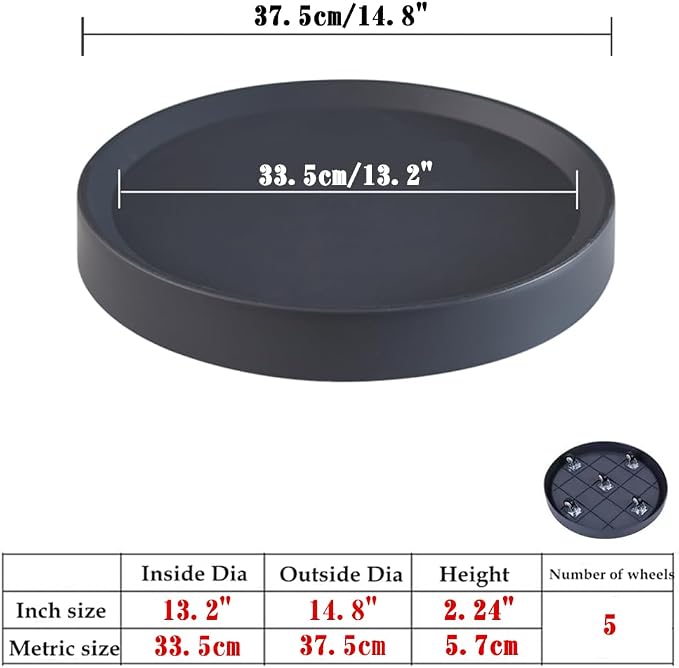 14.8 inch Plant Caddy with Hidden Wheels 2Pack Heavy Duty Round Flower Pot - Image 2