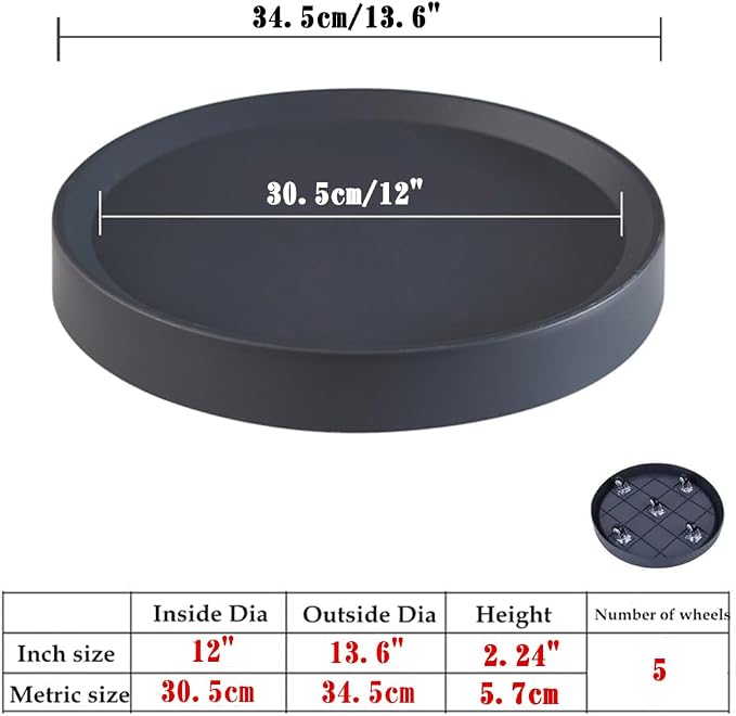 13.6inch Plant Caddy with Hidden Wheels, Heavy Duty Flower Pot Trolley - Image 2