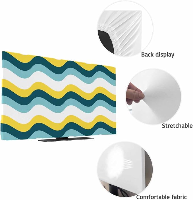 Ombre Yellow Turquoise Waves Indoor TV Cover, Elastic TV Screen Protector - Image 7