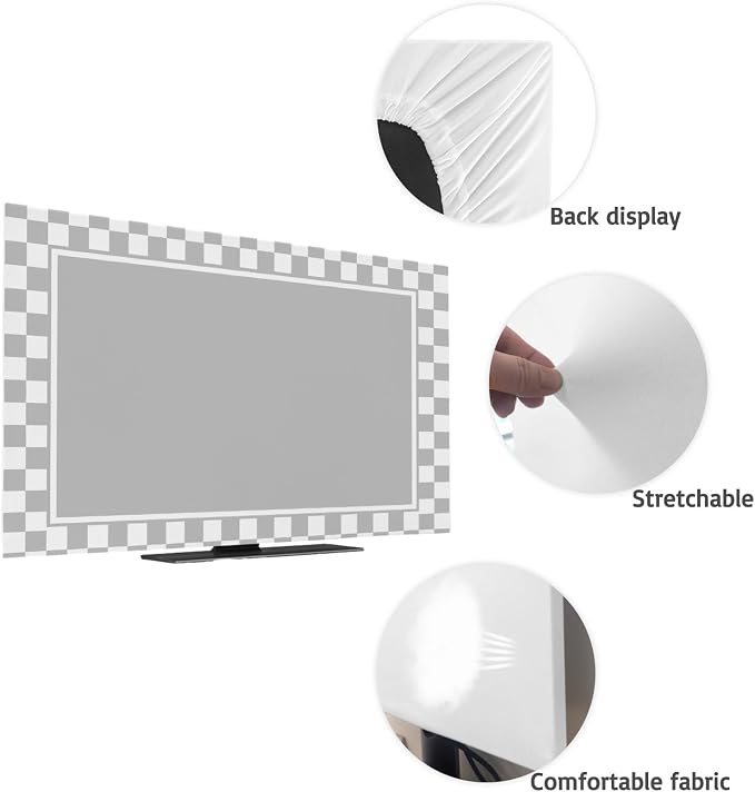 Modern Geometric Checkered Indoor TV Cover, Elastic TV Screen Protector - Image 7