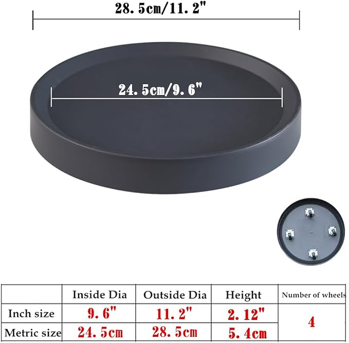 11.2 Inch Plant Caddy with Hidden Wheels, Round Rolling Plant Stand, Mobile Tray - Image 2