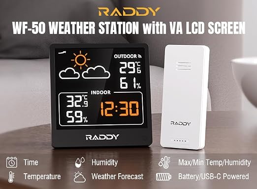 Raddy WF-50V Indoor Outdoor Thermometer Hygrometer, Wireless Weather Station - Image 9