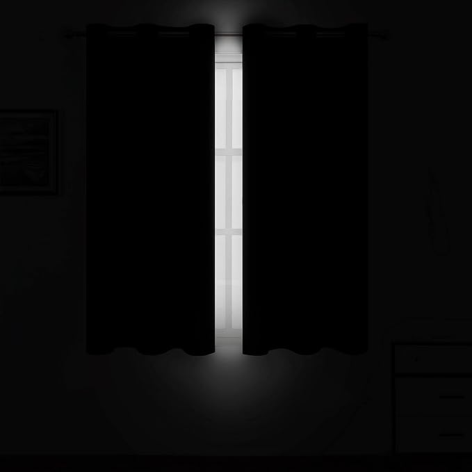LEMOMO Black Blackout Curtains 34 x 63 Inch Length/Set of 2 Curtain Panels/Thermal Insulated Room Darkening Blackout Curtains for Bedroom