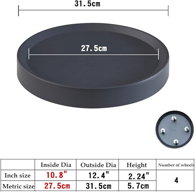 12.4" Plant Caddy with Hidden Wheels, Easy Move Pots Trolley - Image 2