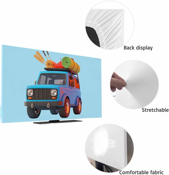Blue Travel Trucks Indoor TV Cover, Elastic TV Screen Protector Skiing Camping - Image 7
