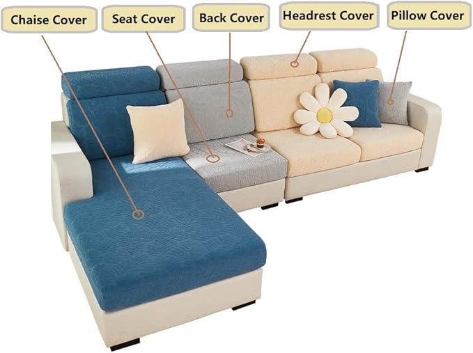 Couch Cushion Covers for Sofa Couch Covers Wear-Resistant Universal Sofa Cover Washable Stretch for Sectional Slipcovers (Texture-Sea Blue,Large Double Seat Cover)