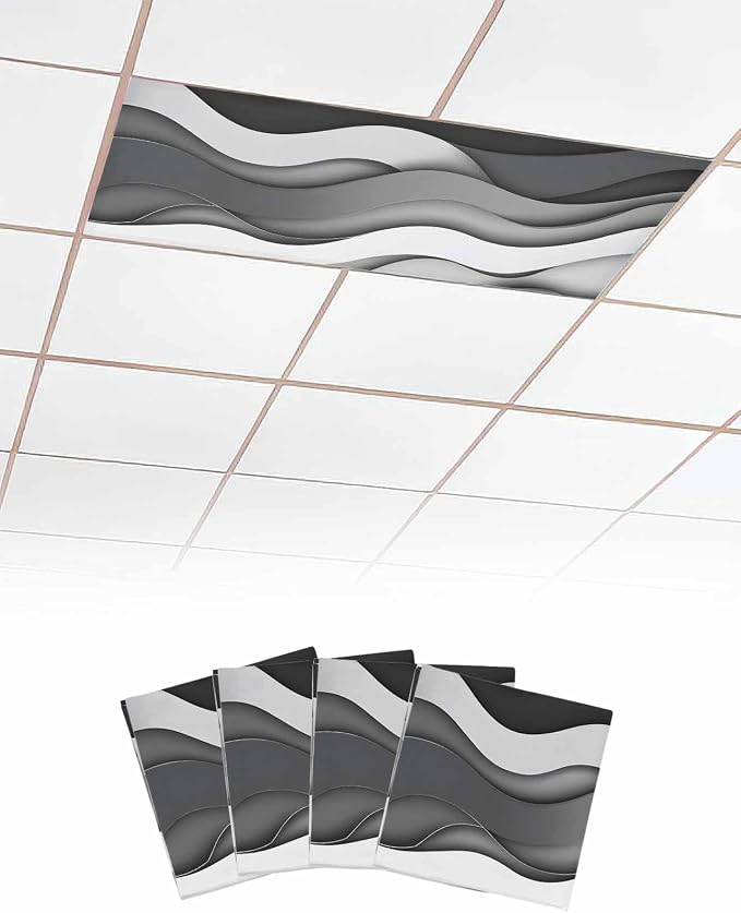 Yukro 4 Pack Black Ombre Fluorescent Light Covers Grey White Gradient Abstract by Unknown
