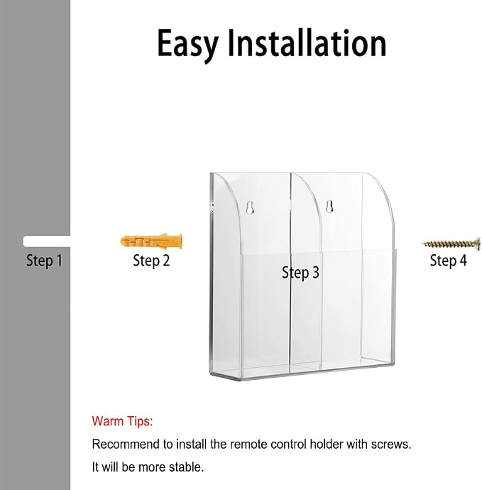 Hipiwe Wall Mount Remote Control Holder Clear Acrylic Media Organizer Storage - Image 4