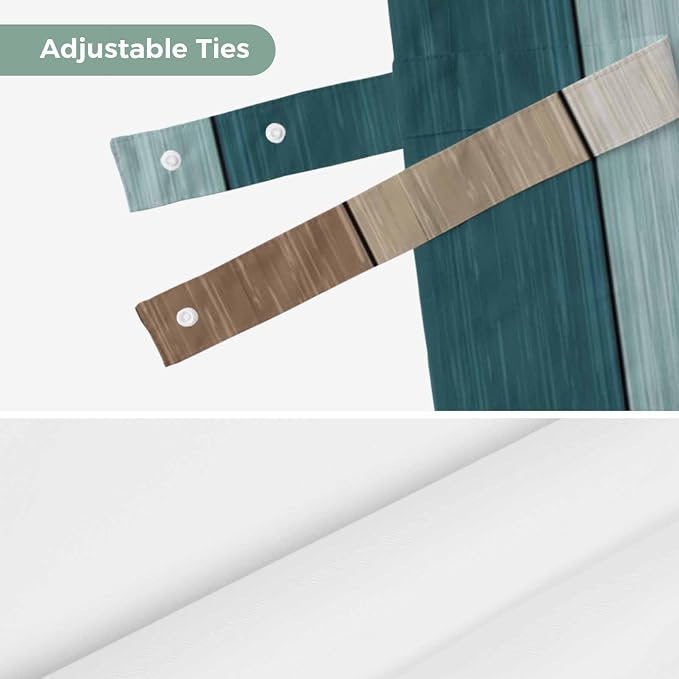Teal Brown Tie Up Valance Curtains - Image 7