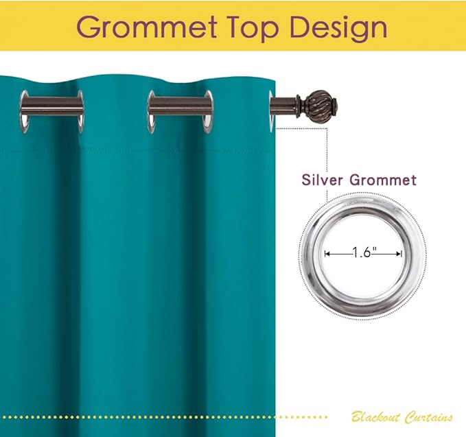 NICETOWN Peacock Teal Thermal Insulated Curtains Blackout Draperies, Window Treatment Solid Grommet Room Darkening Drape Panels for Bedroom (Set of 2, 70 by 54 inches Long)